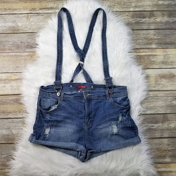 BONGO Denim - BONGO Vtg High Rise Jean Short Suspender Overall